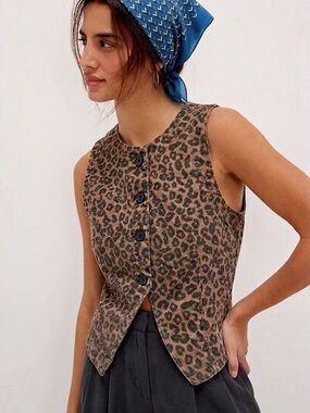 Scotch & Soda Leopard Print Denim Vest Animal Print Vest Sz S/P